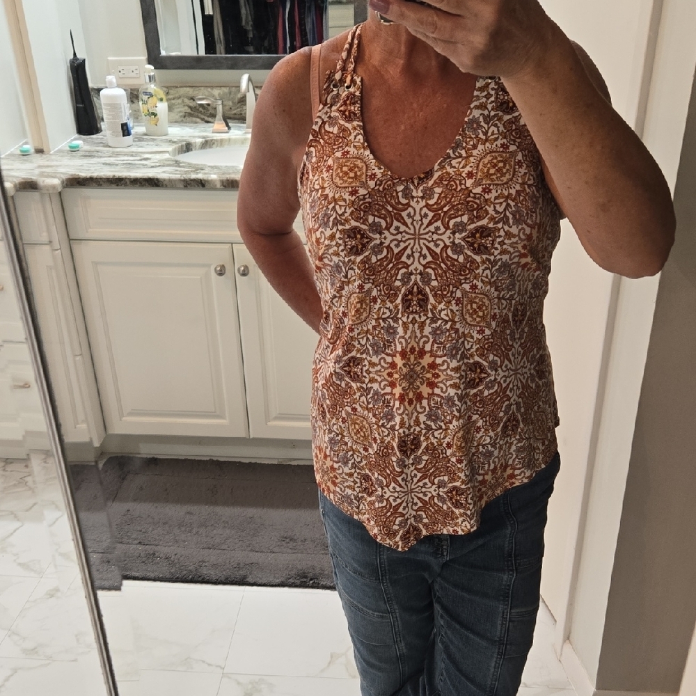 Lavish Orange And Brown Patterned Sleeveless Top - image 2